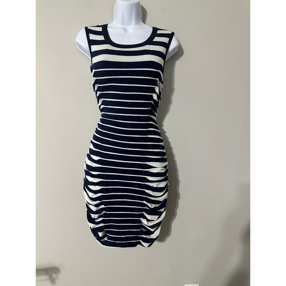 Laundry by Shelli Segal Navy White Striped Ruched Bodycon‎ Sleeveless Dress Sz 2
